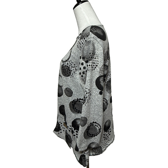 Jess & Jane Samba Top Womens Medium Gray Black Artsy Lagenlook Stretch USA - Picture 6 of 9